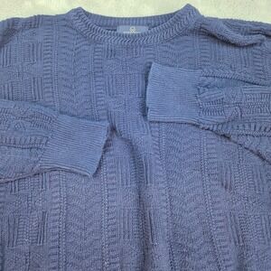 VTG Enro Sweater Mens XL‎ Textured Basketweave Chevron Knit Navy Blue Made USA